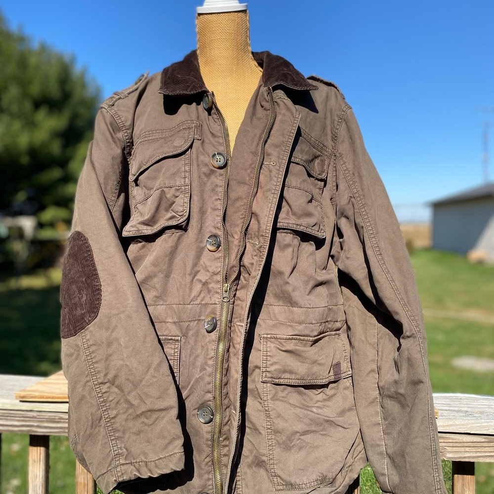 VTG St. John's Bay Men’s Cargo Sage Coat Brown Corduroy Collar/Elbow Patches XL